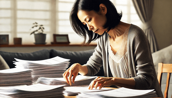 書類を見る女性